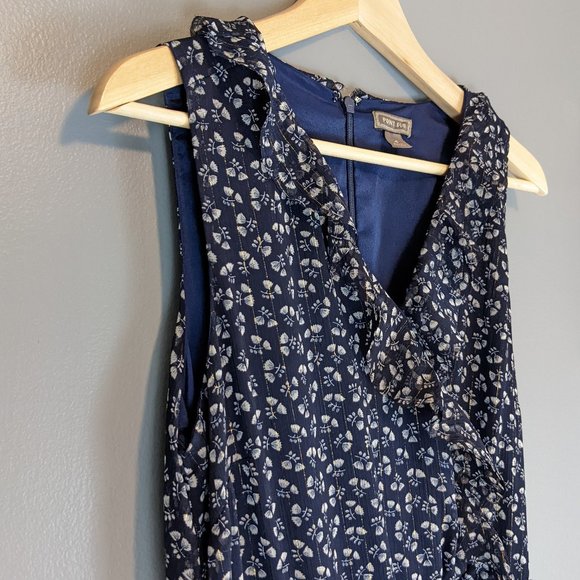 J.Crew Blue Point Sur Sparkle Indigo Floral Wide Leg Ruffle Romper/Jumpsuit - Picture 4 of 16